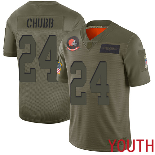 Cleveland Browns Nick Chubb Youth Olive Limited Jersey #24 NFL Football 2019 Salute To Service->youth nfl jersey->Youth Jersey